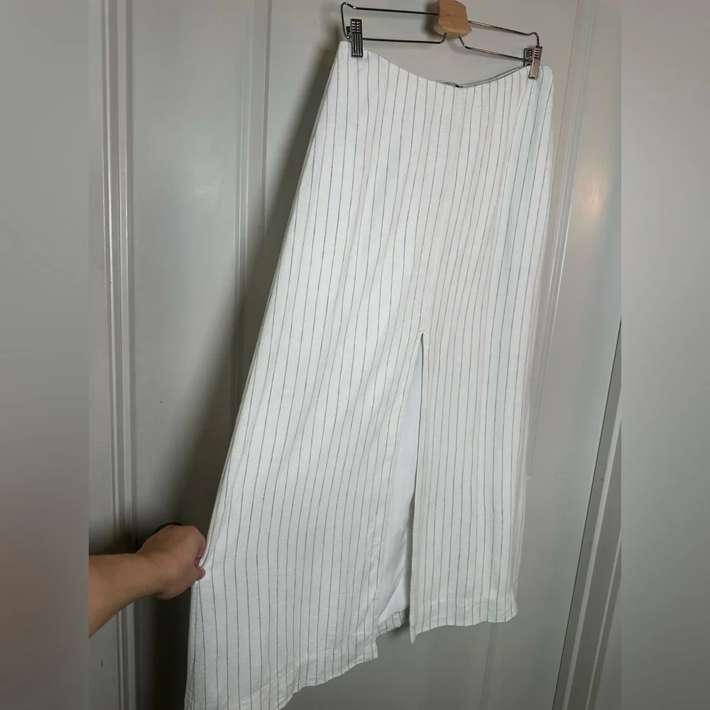 Abercrombie & Fitch Linen Blend Column Pinstripe Maxi Front Slit Skirt, Medium